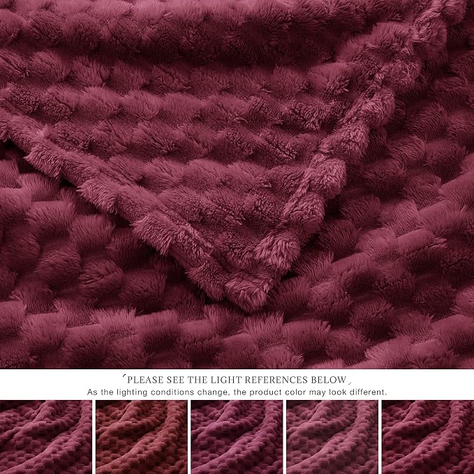 EXQ Home Gentle Soft Fleece Throw Blanket – Cozy Lightweight 3D Imitation Turtle Shell Jacquard Blanket for Couch Bed – All-Season Warm Fuzzy Flannel Blanket for Women Mom Her Gifts(60"x80",Burgundy)