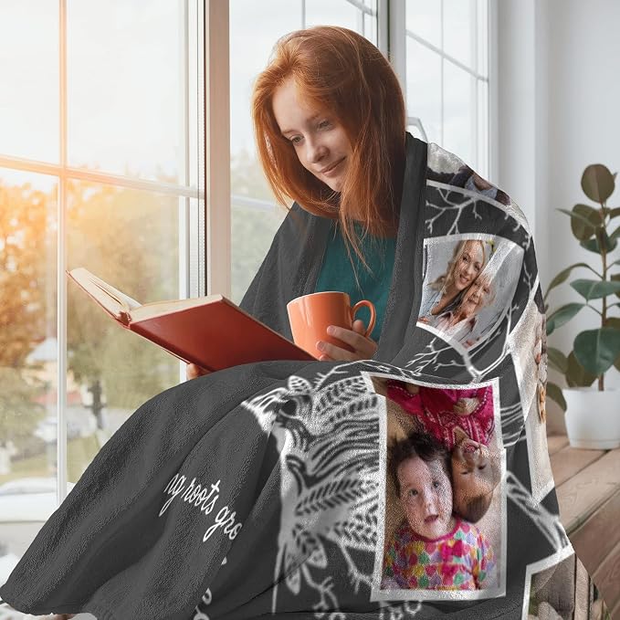 Custom Throw Blanket with Picture Text, Personalized Photo Blanket | Personalized Mothers Day Gifts for Mom from Daughter Son, Birthday Christmas Anniversary Valentine's for Mom Grandma Women