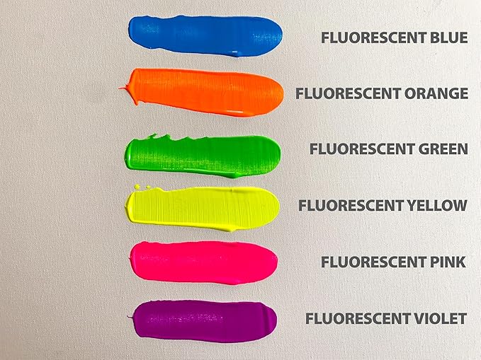 milo Fluorescent Acrylic Paint Set of 6 Colors | 8 oz Bottles | Student Neon Colors Acrylics Painting Pack | Glows UV in Black Light | Non-Toxic Arts & Crafts Paints for Artists & Hobby Painters | Made in USA