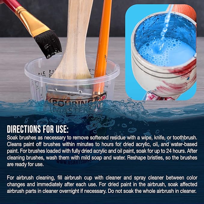 Master Airbrush Cleaner, 16-Ounce Pint Bottle - Fast Acting Cleaning Solution, Quickly Remove Water-Based Acrylic Paint, Watercolor, Makeup - Clean Clogged Airbrushes, Brushes, Artist Tools