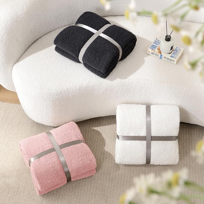 Knit Twin Size Bed Blanket Super Soft Warm Blanket for Bed Lightweight Cozy Plush Fuzzy Blanket for Couch Sofa 60x80 Inches Pink