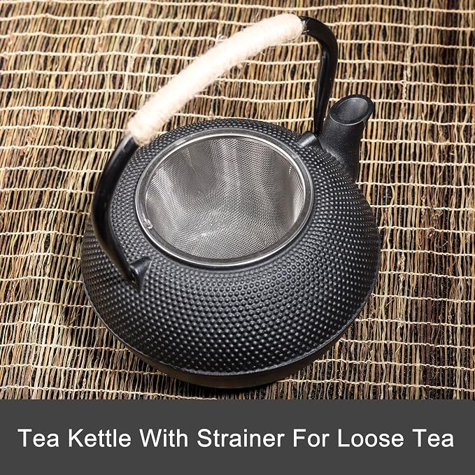 Cast Iron Teapot, 40.6oz Japanese Tetsubin Tea Kettle for Stovetop Safe, Black Tea Kettle with Infuser for Loose Leaf, Tea Pot with Enameled Interior, Gift for Tea Lovers