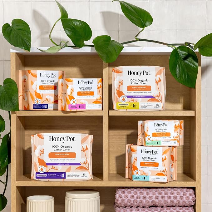 The Honey Pot Company - Incontinence Pads for Women - 64ct - Daytime Non-Herbal - Bladder Leak Control - Organic Cotton Cover & Ultra-Absorbent Pulp Core - Feminine Care