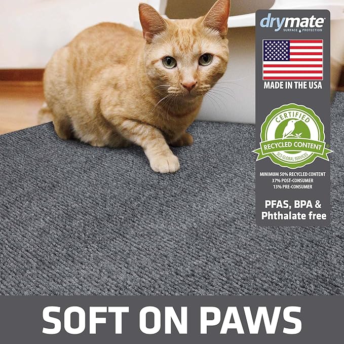 Drymate Cat Litter Box Mat, Litter Trapping Mat, Grey, 20x28 | Waterproof, Urine-Proof, Absorbent, Machine Washable, Soft on Paws, Contains Mess, Protects Floors, Kitten Supplies, USA Made