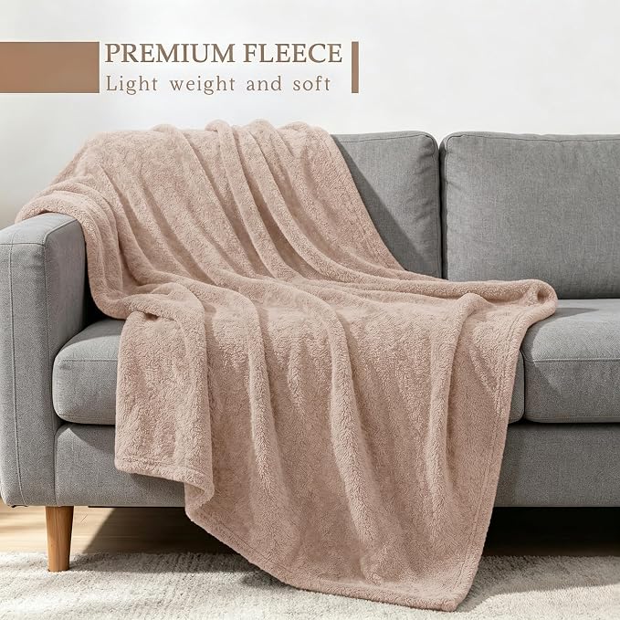 Exclusivo Mezcla Fleece Throw Blanket for Couch and Sofa, 50" x 60" | Super Soft and Cozy Fluffy Blanket for Women, Lightweight and Fuzzy Throw for Home Decor, All Season, Camel