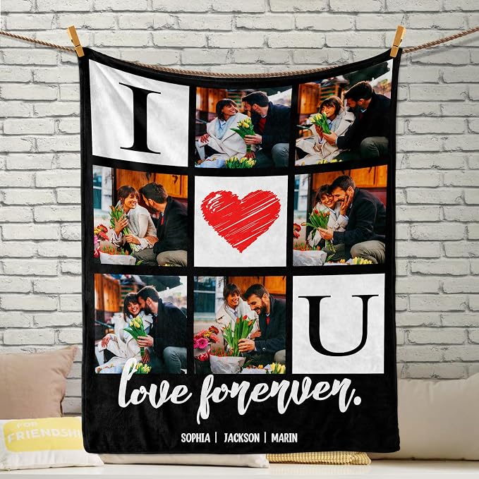Ecactly Mother's Day Personalized Blanket Gifts for Mom from Daughter Son | I Love You Custom Couple Blanket with Photos Text, Personalized Gifts for Wife Husband Her Him Christmas Birthday