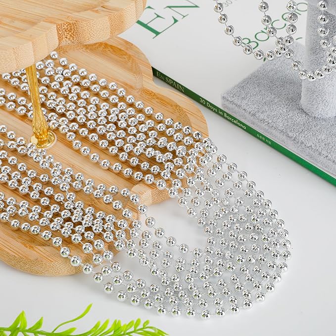 30PCS Bead Necklace, Silver Christmas Bead Stuff Party Favors, 33" Xmas Festival Necklaces Accessorie Bulk, Mardi Gras Beads Parade Throw Accessories for Wedding Birthday Celebrations Decorations