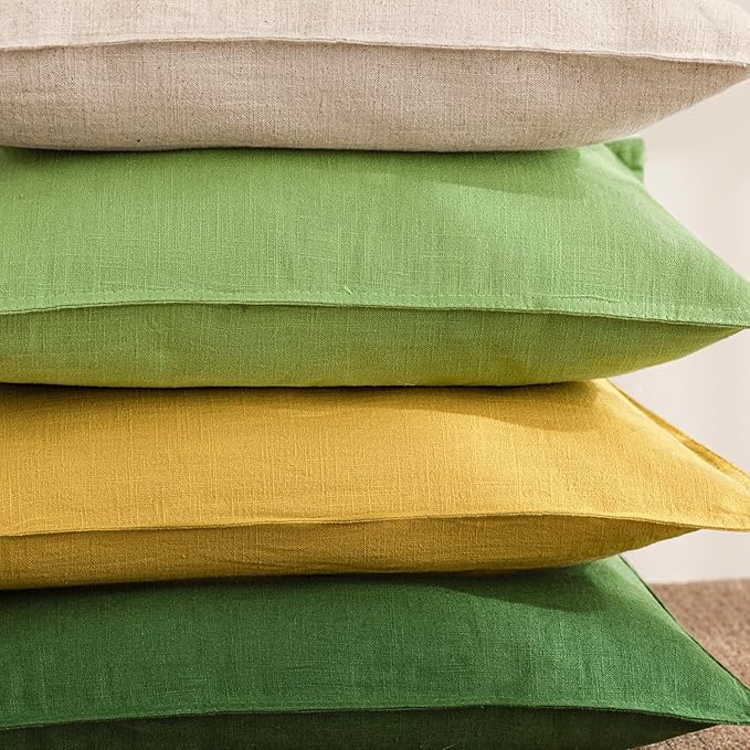 Foindtower Pack of 2, Decorative Linen Solid Throw Pillow Covers Soft Accent Euro Cushion Case Farmhouse Neutral Pillowcase for Chair Couch Sofa Bed Living Room Home Decor 20 x 20 Inch Ginger Yellow