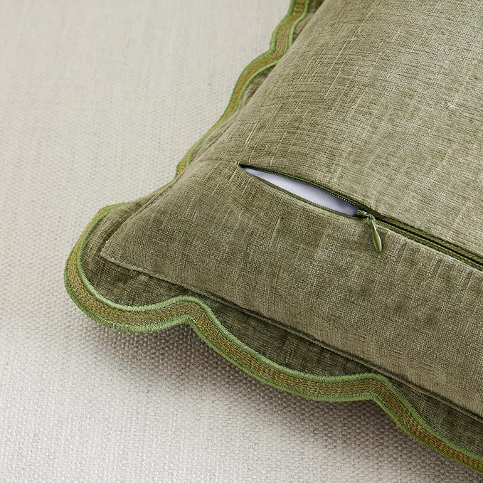 Ohocut Sage Green Scalloped Pillow Cover Pack of 2 Spring Chenille Decorative Throw Pillow Covers 18x18 Cute Boho Couch Pillow Covers Aesthetic Funky Preppy Pillow Cases for Sofa Living Room