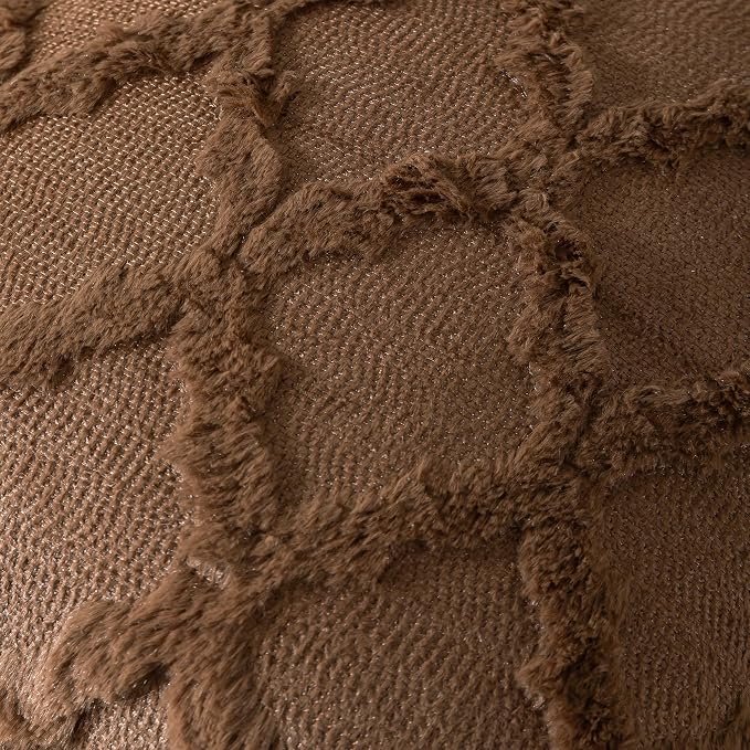 Set of 2 Soft Moroccan Throw Pillow Covers 20x20 Inch Plush Boho Decorative Pillow Cover Accent Cushion Case for Couch Sofa Bed, Deep Brown