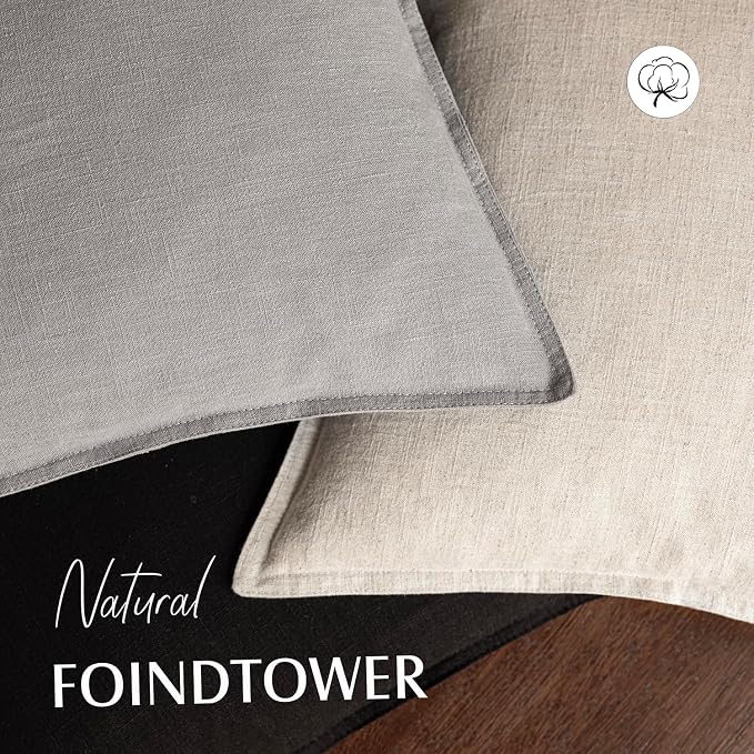 Foindtower Pack of 2, Decorative Linen Solid Throw Pillow Covers Soft Accent Cushion Case Boho Farmhouse Neutral Pillowcase for Chair Couch Sofa Bedroom Living Room Home Decor 20 x 20 Inch Black