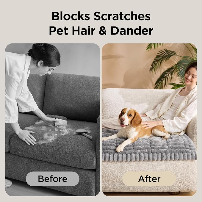 Bedsure Comfyfleece™ Sofa Cover, Couch Covers for Dogs, 27.6 x 59 Grey | Non-Slip, 300gsm Thick Quilted Padding, Ultra-Soft Corduroy Flannel, Machine Washable, for Standard Loveseat/2-Seater Couch