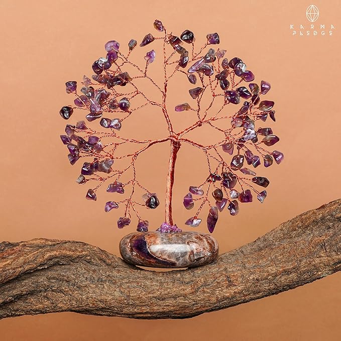 Amethyst Crystal Tree of Life Birthday Gifts for Women, Mom, Friends, Feng Shui Reiki Healing Chakra Tree for Positive Energy, Good Luck, Money, Handmade Aesthetic Home Office Desk Room Table Decor