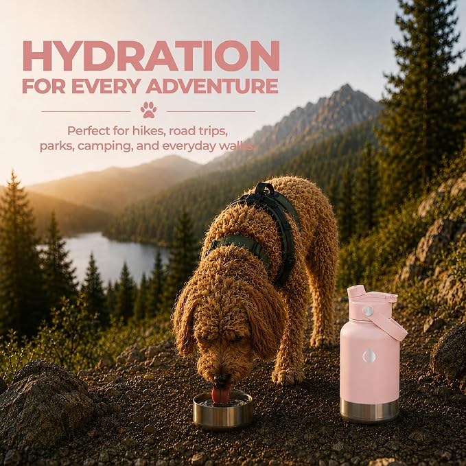 32 oz. Dog Water Bottle, Insulated Dog Travel Water Bottle, Stainless Steel Pet Water Bottle Dispenser Portable Food and Water Bowl for Dogs for Walking Dog Canteen Travel Kit