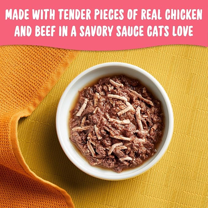 Meow Mix Tenders in Sauce, Wet Food with Real Chicken & Beef, 12 Cups