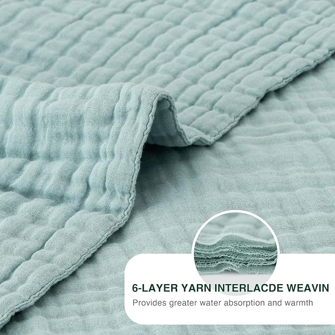 Love's cabin 100% Cotton Muslin Blanket, 6 Layer Lightweight Breathable Gauze Throw Blanket 50 x 60 Inches, Soft All Season Blanket for Couch, Bed, Sofa, Cyan