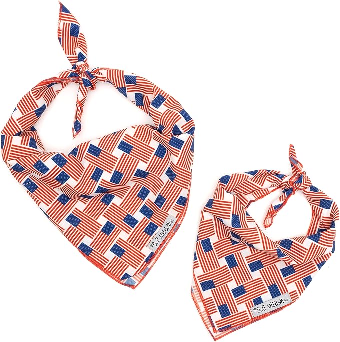 THE WORTHY DOG Icons Classic Tie-On Bandana for Dogs & Cats, Patchwork Flag