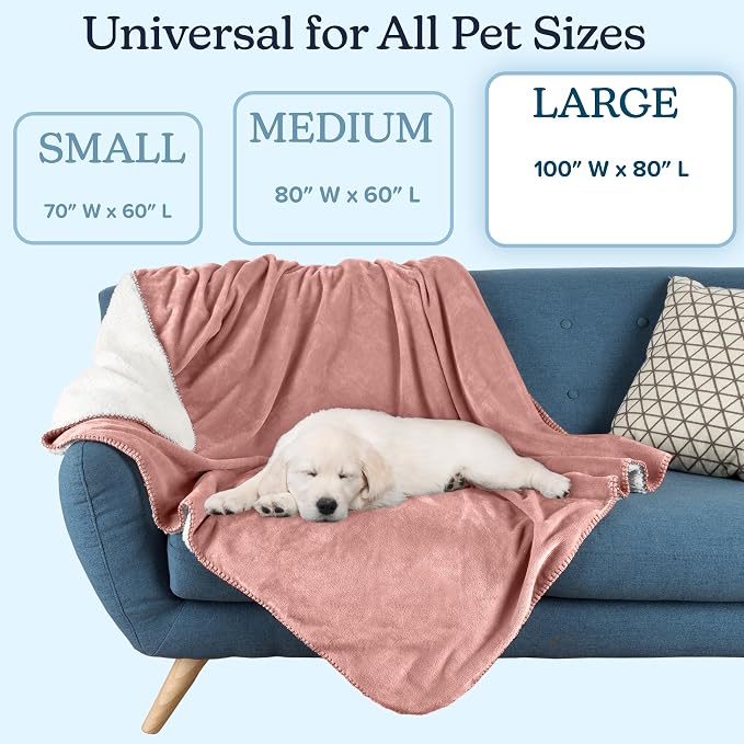 PETMAKER Dog Blanket, Pink, 80” x 100” | Reversible Sherpa Blanket - Throws for Bed, Couch, Crate, or Car - Machine Washable Puppy Essentials
