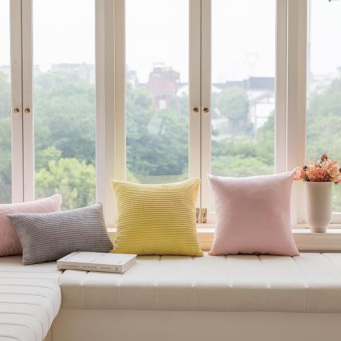 Home Brilliant Lumbar 12x20 Pillow Cover Yellow Rectangle Pillow Cover Striped Corduroy Soft Throw Pillowcase for Wedding Holiday Summer Decor, Sundress Yellow (30x50 cm, 12x20inch)