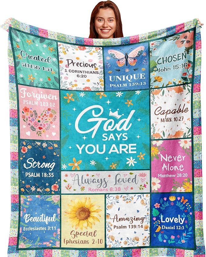 Christian Gifts for Women, Get Well Blanket with Flowers, Inspirational Birthday Gifts for Women, Gifts for Sister, Friend, Daughter, Mom, Soft Throw Blankets 60x50in