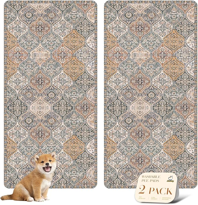 nunubaby Washable Pee Pads for Dogs, Stylish, Non-Slip and Leak-Proof Pee Pads. Reusable Potty Pads for Dogs for Crates and Floors.(Brown/Multi,36" x72" )