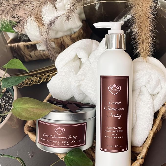Jaqua Spa Aromatic Massage Oil with Jojoba, Sesame, and Sunflower Oil - Coconut Buttercream Frosting