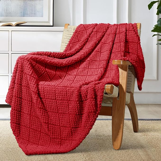Whale Flotilla Soft Fleece Throw Blanket for Couch, Red | Jacquard Waffle Blankets for Home Decor, Lightweight and Cozy, All Season Suitable, 50x60 Inch