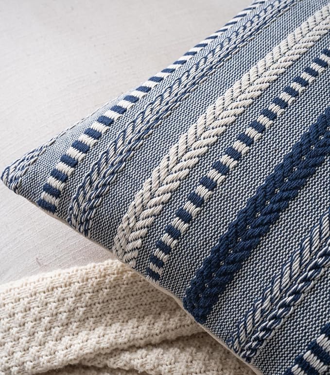 Cethom Boho Throw Pillow Covers 20x20 Inch Set of 2, Farmhouse Decorative Couch Pillow Cases, Navy Blue Accent Pillows of Bed, Sofa Bedroom Living Room Home Decor Cushion Cover