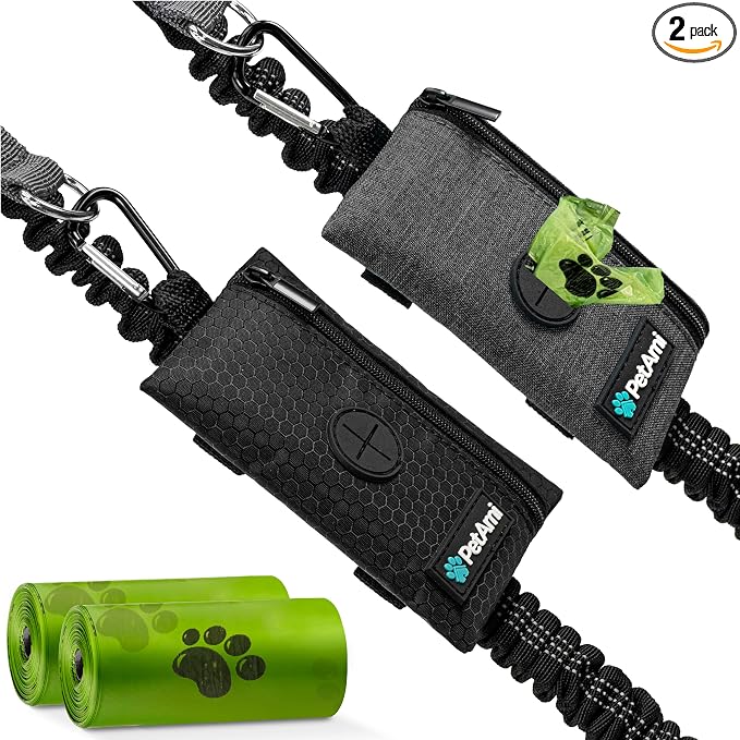 PetAmi Dog Poop Bag Holder for Leash, Pet Waste Bag Dispenser, Black 2PK