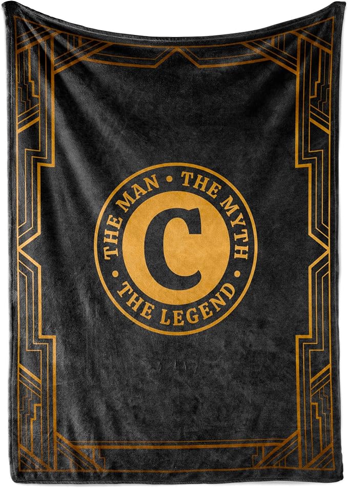 Gifts for Men, Initial Mens Blanket, Birthday Gift for Him, 50"x 65", C | Soft 350 GSM flannel throw with initial legend design for dads, husbands and grandpas, ideal for birthdays or Christmas