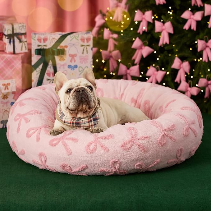 LE SURE Shown on TV Jacquard Donut Dog Beds Medium,Pink Taffy 30x30x8in | Orthopedic Calming Pet Bed Sofa, Original Design Pattern,Washable Cover,Cute Home Decor as Gift for Pet,Anti Slip Bottom
