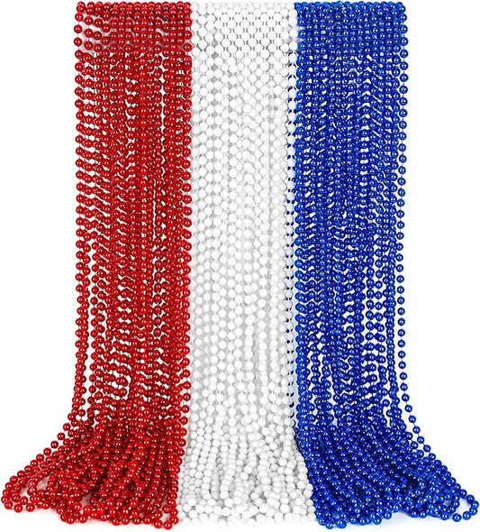 4th of July Necklace Decorations, 30PCS 4th of July Beads Necklaces Accessories, Metallic Patriotic Independence Day Red Blue White Bulk, Beads Necklace for Memorial Day Patriotic Parades Party Favors