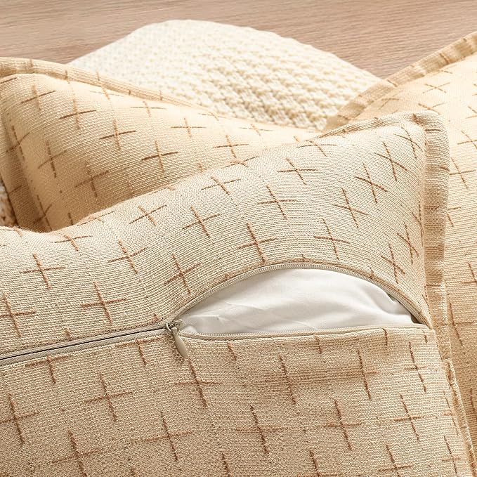 Pillow Covers 18x18 Set of 2 Soft Polyester Textured Pillow Covers with Stylish Flange Edge Cozy Farmhouse Throw Pillows for Couch Bed Sofa Living Room