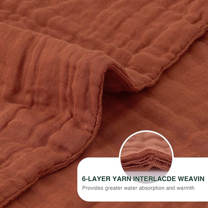 Love's cabin 100% Cotton Muslin Blanket, 6 Layer Lightweight Breathable Gauze Queen Size Blanket 90 x 90 Inches, Soft All Season Blanket for Bed, Orange