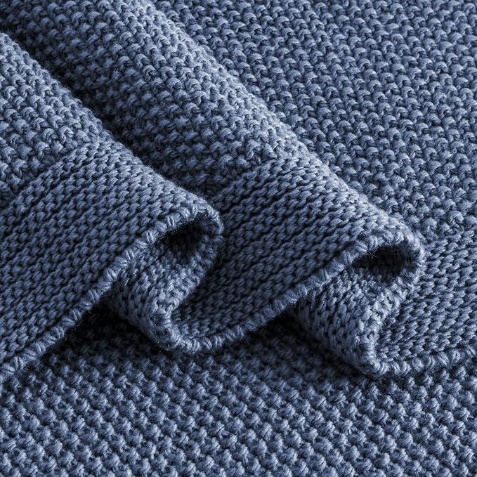 CozeCube Dusty Blue Seed Stitch Throw Blanket 60"x80", Farmhouse Decor | Blanket for Couch, Soft Cozy Cable Knit Throw for Bed Sofa Living Room, Lightweight Warm Decorative Christmas Blanket