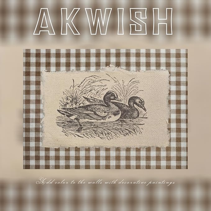 Vintage Duck Framed Wall Art – Retro Farmhouse Brown Gingham Duck Poster, Rustic Cottagecore Decor Canvas Print, Vintage Wall Decor for Living Room Bedroom Office Nursery 16x24 inch