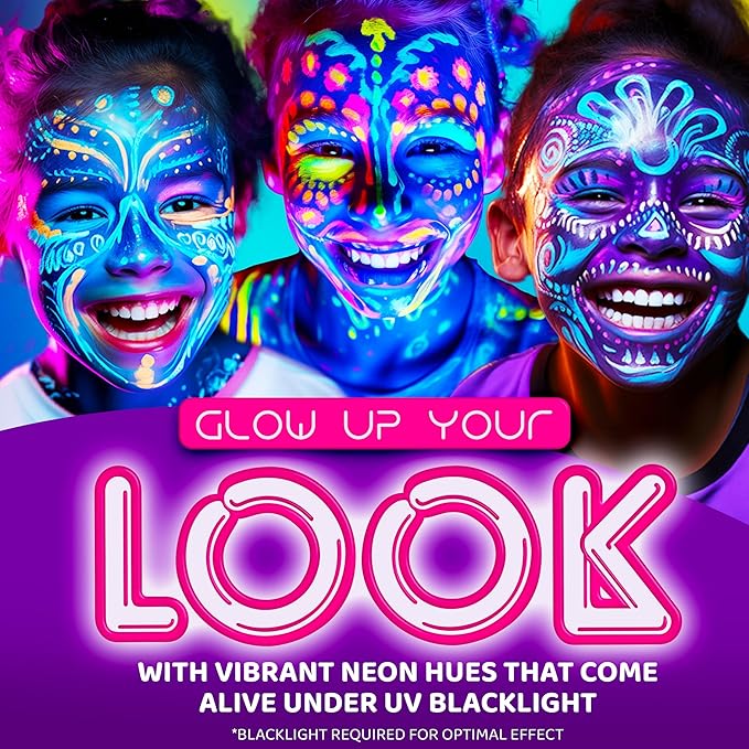 Blue Squid Face Paint Water Based Single Cake Professional Face Paint & Body Paint - Water Activated, Kids Adults Face Painting for Costume, Halloween Makeup, Cosplay - Neon White Face Paint 30g