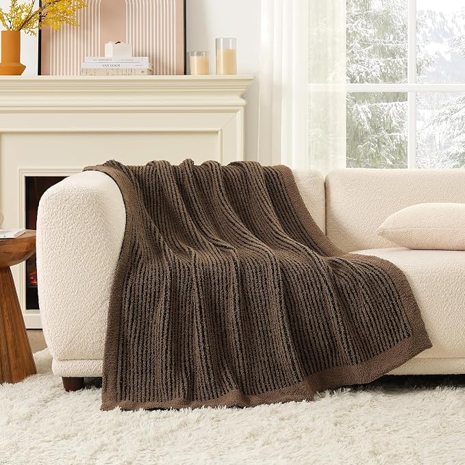 Snuggle Sac Chocolate Brown Throw Blanket for Couch, Fuzzy Microfiber Throws, Knit Soft Blankets for Couch, Sofa, Travel, Black Brown, 50x60 inches