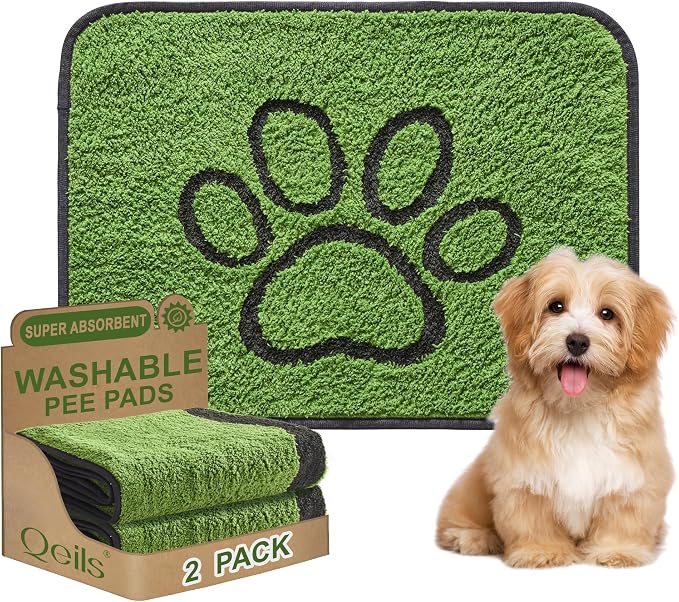 Reusable Dog Pee Pads, Washable Puppy Pads, Leak-Proof 18"x24" 2 Pack | Super Absorbent And Non-Slip Potty Training Pads, Soft Paw Print Plush Design, Ideal For Crates, Couch, Car Seats & Pet Beds