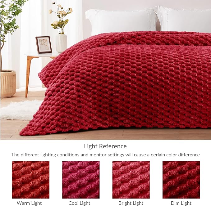 Whale Flotilla Soft Fleece King Size Bed Blanket Luxury 3D Jacquard, Red | Lightweight Breathable Coverlet Bedspread for All Seasons, Super Cozy Plush Fluffy Fuzzy Decorative Blanket for Bed, 90"x104"