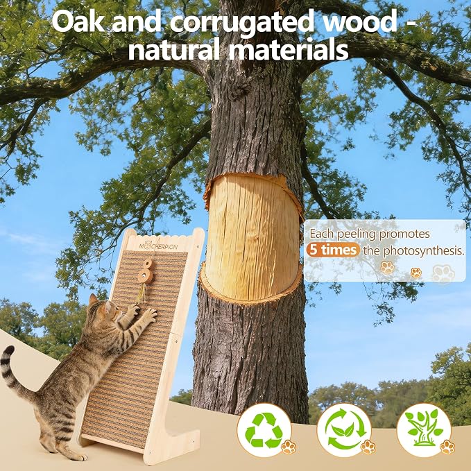 Natural Cork cat Scratching Post-Cat Scratchers- Scratch Pads for Indoor-Cats Scratching Board-cat ramp-cat Scratch Cardboard with Toy,Replaceable use-Eco-Friendly Sustainable-cat Gifts