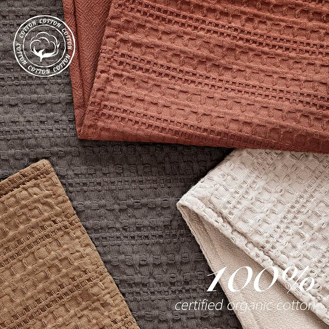 Foindtower Set of 2 Decorative Cotton Waffle Weave Throw Pillow Cover Euro Shams Cushion Covers Accent European Pillowcase For Bed Couch Sofa Bedroom Living Room Home Decor 20×20 Inch Fall Rust Orange