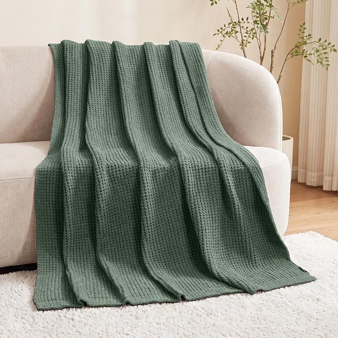 Waffle Knit Throw Blanket for Couch, Soft Cozy Chunky Knit Thick Knitted Blanket for Sofa, Bed, Gift for Women Girls Home Decor (Sage, Throw 50"x60")