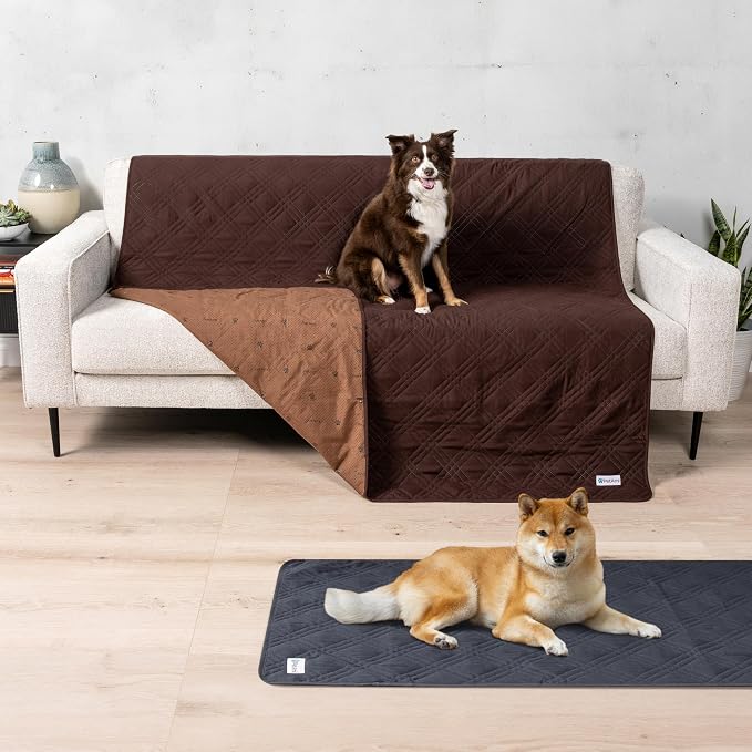 PetAmi Waterproof Couch Cover for Dog Nonslip Bed Sofa Blanket, 52x82 Brown | Leakproof Furniture Protector for Pet Cat, Machine Washable Pee Proof Mat for Chair Car Seat, Durable & Anti Slip Backing
