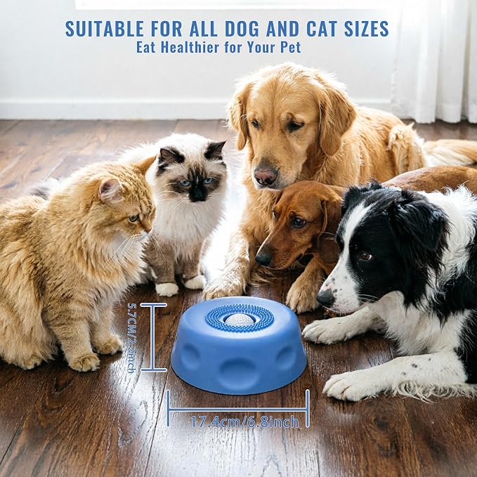 Dog Lick Bowl with Rolling Ball for Liquid Treat, Silicone Slow Feeder for Anxiety Relief & Fast Eaters, Boredom Reducer Licking Puzzle, 5/6 Cup Pup Lick Toy for Large Medium Small Pet Cats
