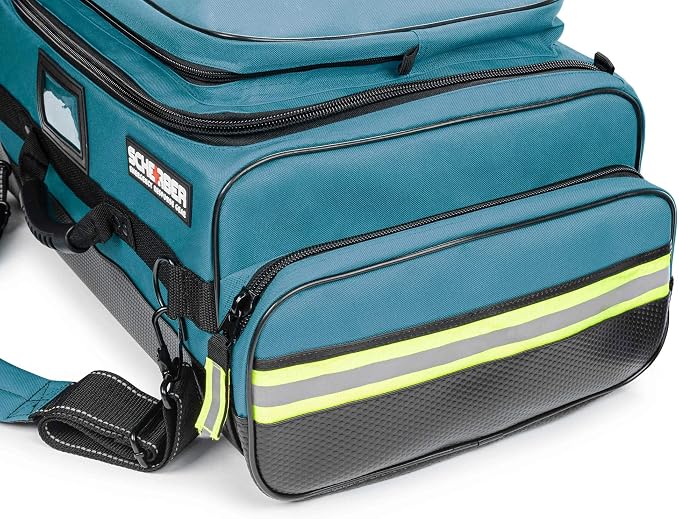Scherber Fully Stocked First Responder Ultimate Professional EMT/EMS Trauma Kit | HSA/FSA Approved | w/10+ Compartments, Zippered Pockets, Dividers, Oxygen Access & 260+ First Aid Supplies (Blue)