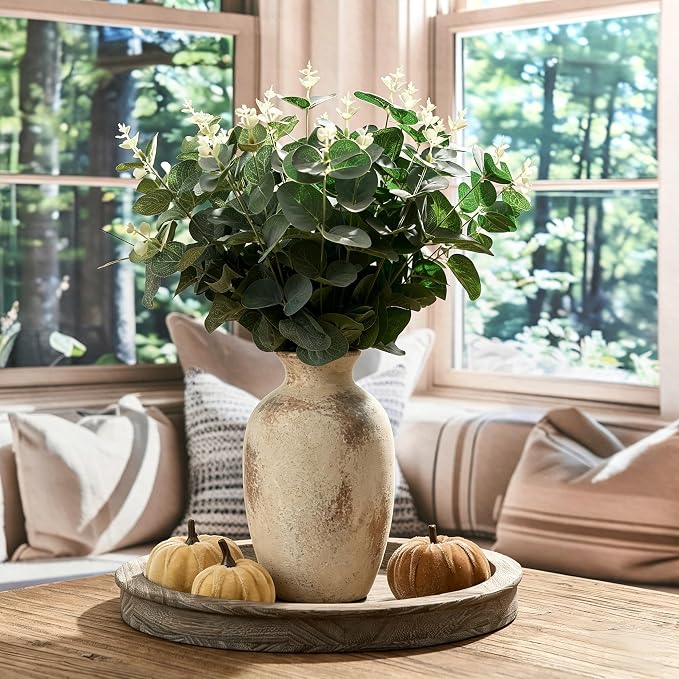 Ceramic Vintage Flower Vase Home Decor, 8.38" Rustic Terracotta, Antique Vase for Table, Living Room, Shelf, Mantel Decoration, Farmhouse- Brown
