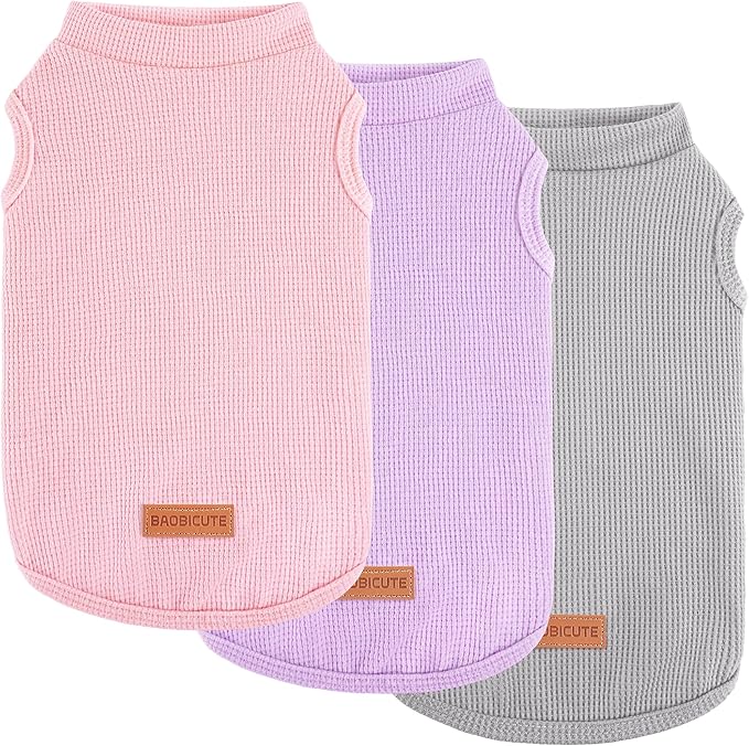 3Pack Dog Shirts Lightweight Waffle Dog Shirt for Small Dogs Sleeveless Dog Shirt for Small Medium Boy Girl Dogs Cozy & Breathable Pet Vest