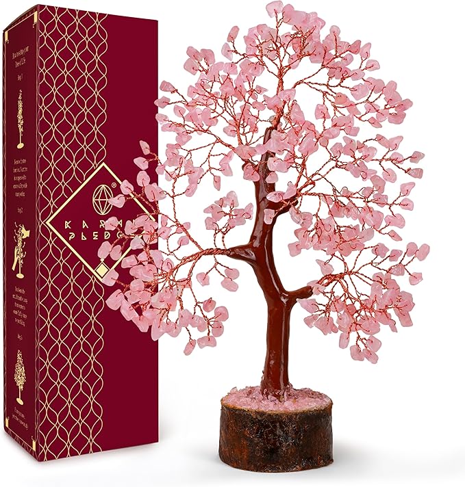 Rose Quartz Crystal Tree of Life Birthday Gifts for Women, Men, Handmade Home Decor, Office Decoration, Healing Crystal Chakra Tree for Money, Positivity, Reiki, Good Luck Gifts for Her, Mom & Dad