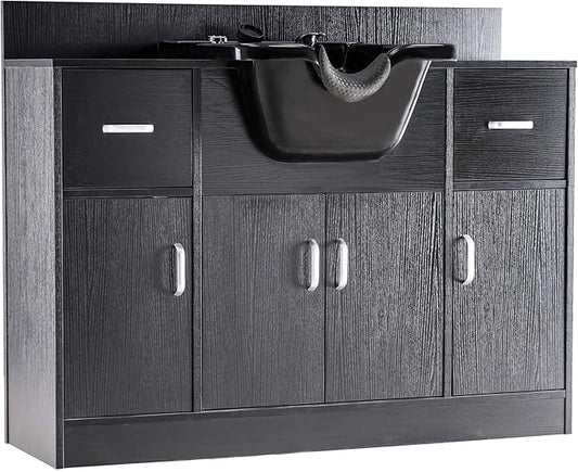 BarberPub Multi-Functional Shampoo Backwash Sink Station with Shampoo Bowl for Hair Stylist, Salon Spa Beauty Cabinet with Faucet Sprayer, Barber Storage Equipment 45.3" x 14.1'' x 36.4" 7139